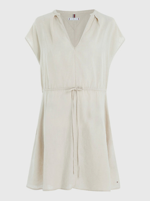 Tommy Hilfiger dámské béžové lněné šaty  - 36 (RBS)