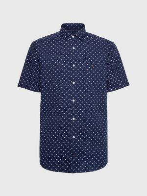 Tommy Hilfiger pánská modrá košile s krátkým rukávem Print - 41/R (0GY)