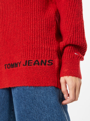 Tommy Jeans dámský červený svetr LOFTY TURTLENECK  - L (XNL)