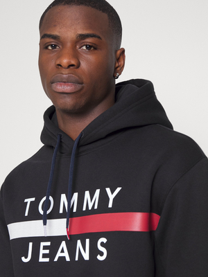 Tommy Jeans pánská černá mikina REFLECTIVE FLAG  - XXL (BDS)