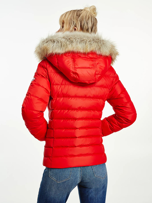 Tommy Jeans dámská červená zimní bunda - XS (XNL)