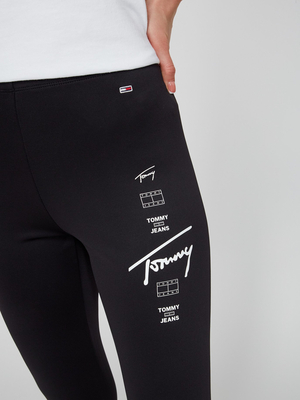 Tommy Jeans dámské černé legíny LOGO REPEAT - M/R (BDS)