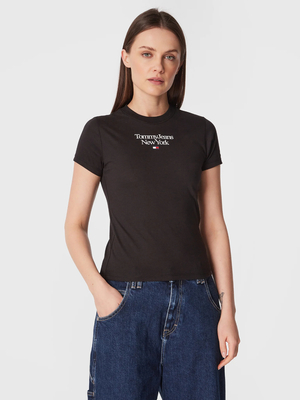 Tommy Jeans dámské černé tričko ESSENTIAL LOGO - L (BDS)