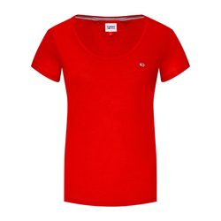 Tommy Jeans dámské červené triko REGULAR SCOOP NECK TEE - XS (XNL)