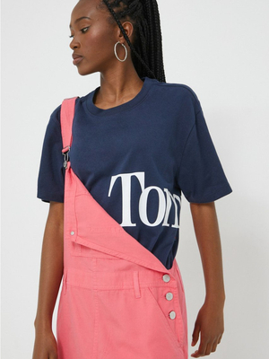 Tommy Jeans dámské modré tričko OVRSZD BOLD TOMMY - XS (C87)