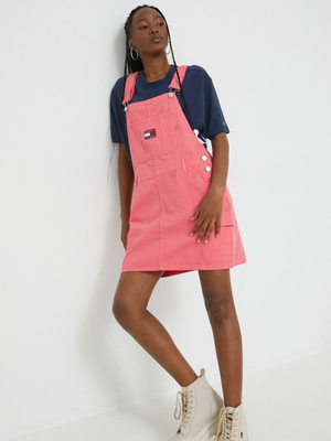 Tommy Jeans dámské modré tričko OVRSZD BOLD TOMMY - XS (C87)