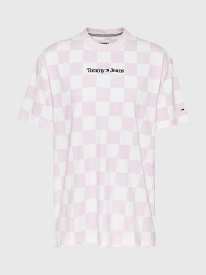 Tommy Jeans dámské růžovo-bílé triko CHECKER  - XS (0JW)