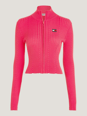 Tommy Jeans dámský růžový rozepínací svetr - S (TSA)