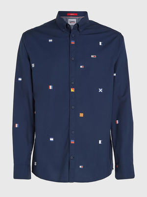 Tommy Jeans pánská tmavě modrá košile FLAG CRITTER - M (DW5)