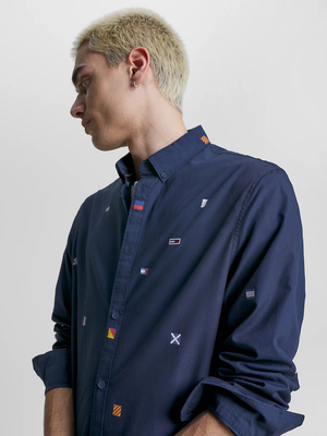 Tommy Jeans pánská tmavě modrá košile FLAG CRITTER - M (DW5)