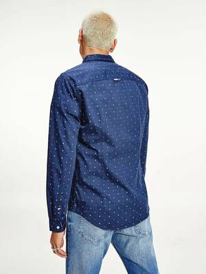 Tommy Jeans pánská tmavě modrá košile se vzorem - M (C87)