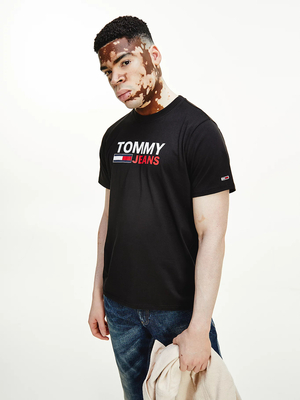 Tommy Jeans pánské černé triko CORP LOGO  - L (BDS)