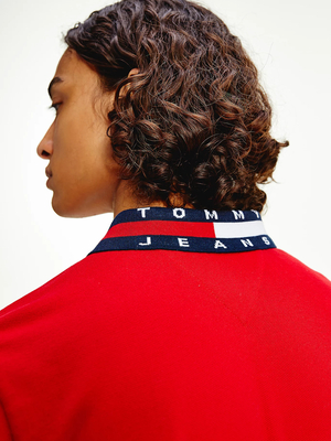 Tommy Jeans pánské červené polo triko - L (XNL)