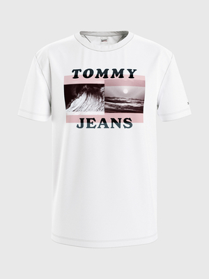Tommy Jeans pánské bílé triko CONCEPT PHOTOPRINT  - L (YBR)