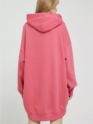 Tommy Jeans dámské růžové mikinové šaty ESSENTIAL LOGO 2 HOOD DRES - S (XI4)