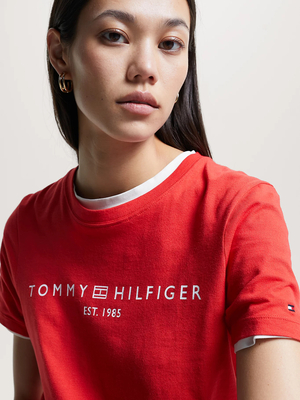 Tommy Hilfiger dámské červené tričko  - M (SNE)