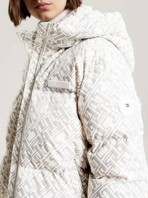 Tommy Hilfiger dámská krémová bunda s monogramem - M (0K4)