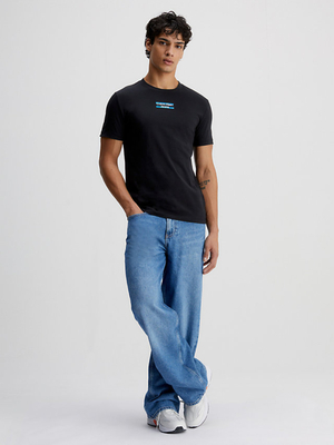 Calvin Klein pánské černé tričko TRANSPARENT STRIPE LOGO - L (BEH)