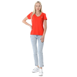 Calvin Klein dámské červené tričko s výstřihem do V - M (XA7)