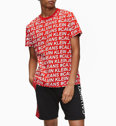 Calvin Klein pánské červené tričko s celoplošným potiskem - M (0KP)