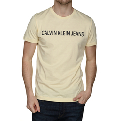 Calvin Klein pánské světle žluté tričko Logo - L (ZHH)
