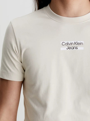 Calvin Klein pánské béžové tričko TRANSPARENT STRIPE LOGO - M (ACI)