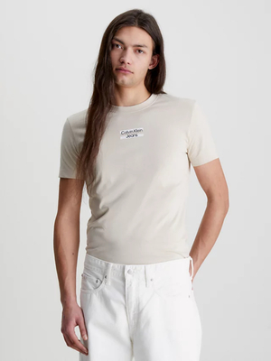 Calvin Klein pánské béžové tričko TRANSPARENT STRIPE LOGO - L (ACI)
