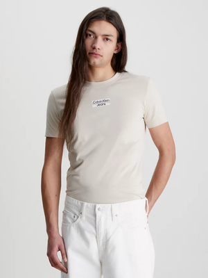 Calvin Klein pánské béžové tričko TRANSPARENT STRIPE LOGO - M (ACI)