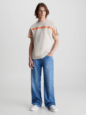 Calvin Klein pánské béžové tričko LOGO TAPE - L (ACI)