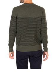 Calvin Klein pánský khaki zelený pruhovaný svetr - L (LDD)