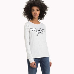 Tommy Hilfiger dámské šedé žíhané tričko Logo