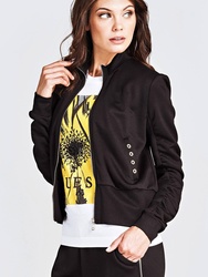 Guess dámská černá mikina na zip s nařasenými rukávy