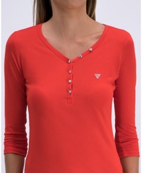 Guess dámské červené tričko do V s 3/4 rukávy - XS (FICR)