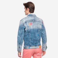 Guess pánská modrá džínová bunda s barevnými prvky - XL (TBLO)
