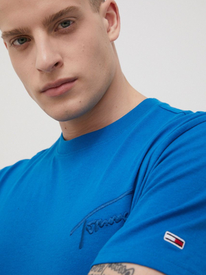 Tommy Jeans pánské modré tričko Signature - S (C4H)