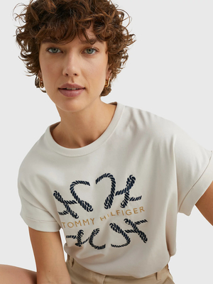 Tommy Hilfiger dámské krémové tričko - XS (AC0)