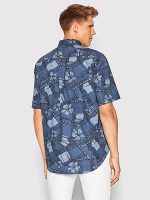 Tommy Hilfiger pánská tmavě modrá vzorovaná košile - M (0GY)
