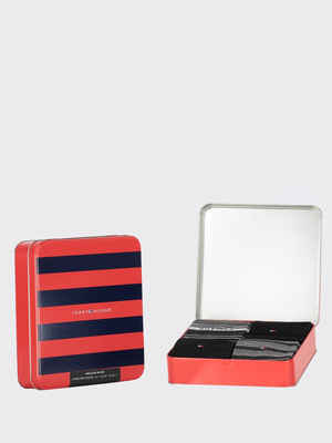 Tommy Hilfiger pánské černo šedé ponožky Box 4 pack - 39 (002)