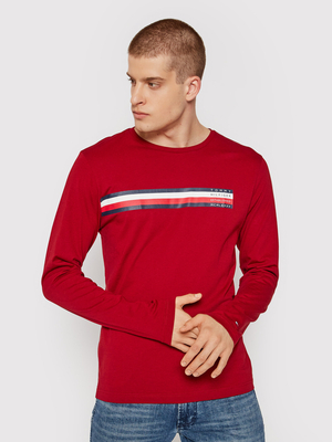 Tommy Hilfiger pánské červené tričko s dlouhým rukávem - M (XIT)