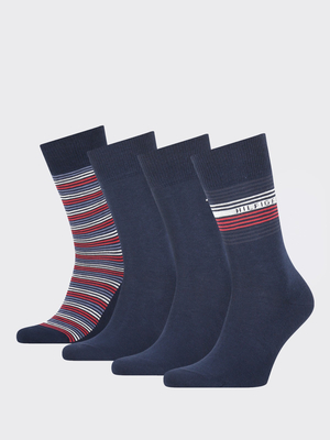 Tommy Hilfiger pánské modro červeno bílé ponožky Box 4 pack - 39 (001)