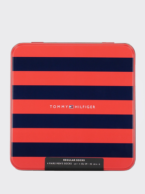 Tommy Hilfiger pánské modro červeno bílé ponožky Box 4 pack - 39 (001)