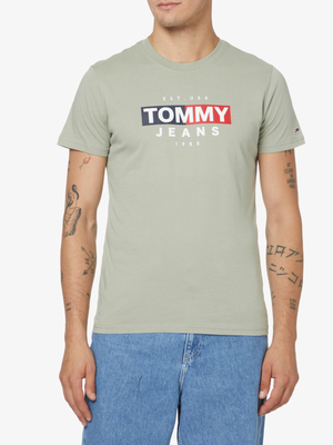 Tommy Jeans pánské zelené tričko ENTRY FLAG - S (PMI)