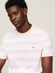 Tommy Hilfiger pánské růžovo bílé pruhované tričko - M (0D1)