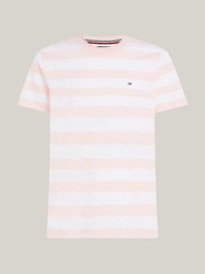 Tommy Hilfiger pánské růžovo bílé pruhované tričko - M (0D1)