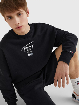 Tommy Jeans pánská černá mikina MODERN ESSENTIAL SIG CREW - M (BDS)