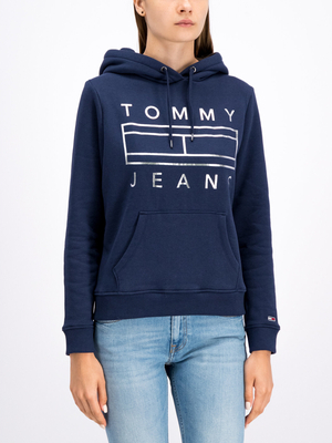 Tommy jeans dámská tmavě modrá mikina s kapucí Hoodie - L (CBK)