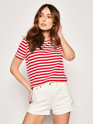 Tommy Jeans dámské červené pruhované tričko - XS (0E9)