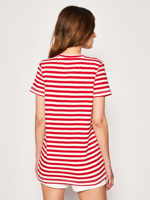 Tommy Jeans dámské červené pruhované tričko - XS (0E9)