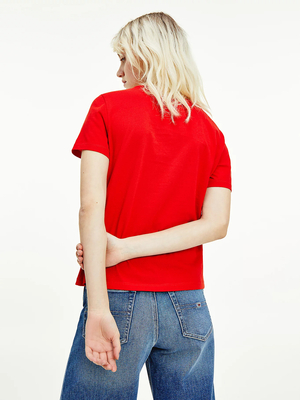 Tommy Jeans dámské červené tričko Jersey - S (XNL)
