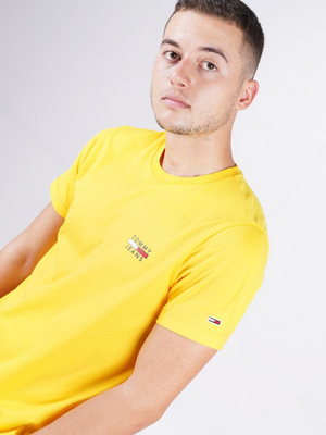 Tommy Jeans pánské žluté tričko CHEST LOGO - L (ZFS)